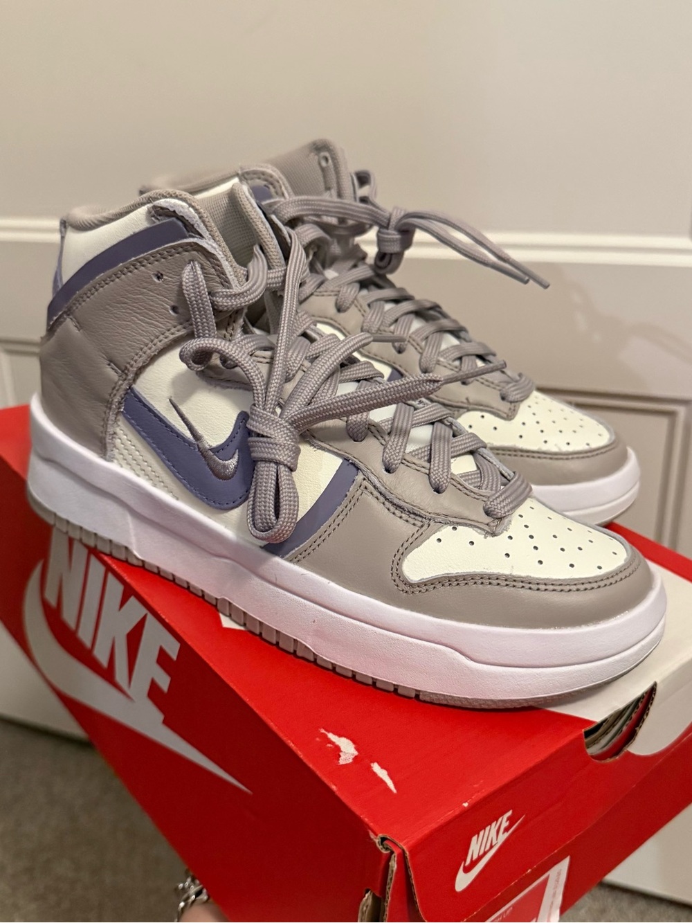 Nike Mid-High Sneakers in Gray, Cream and Purple